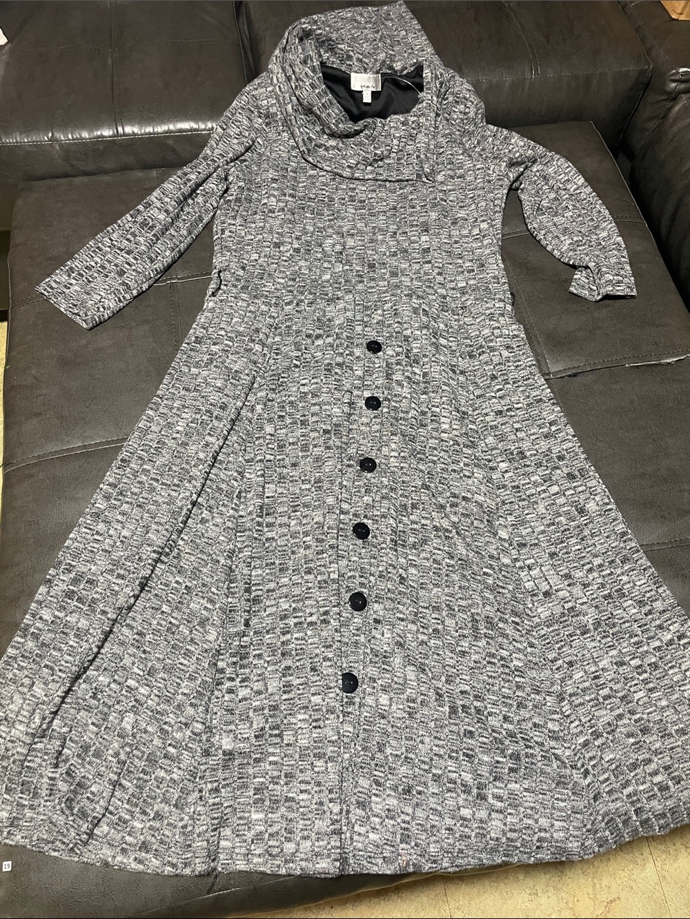 Robbie Bee Gray Marled Knit Button-Front Cowl Dress